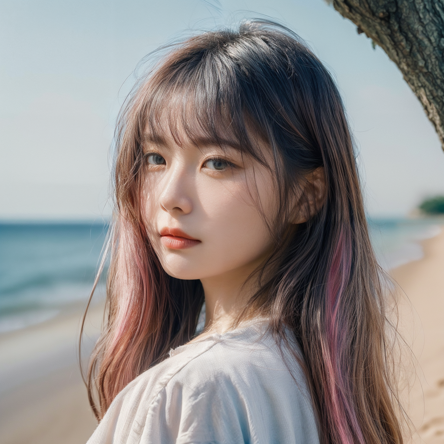 00036-3370005429-((masterpiece)),((best quality)),((8k)),(((1girl))),fresh,outdoors,tree,seaside,sand,suneate,(blue_pink_hair),_lora_fresh-000004.png